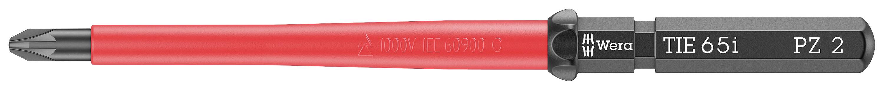 Un tournevis rouge avec un embout noir, marqué 'ITE651 PZ 2'.