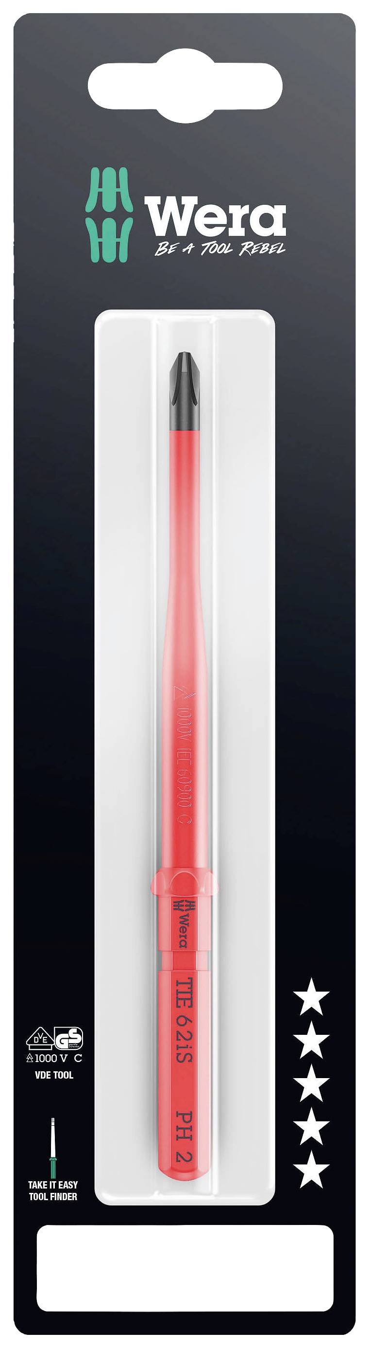 Wera Kraftform Kompakt VDE 62 iS PH 2 x 157 mm TIE SB pour électricien cruciforme Lame interchangeable PH 1