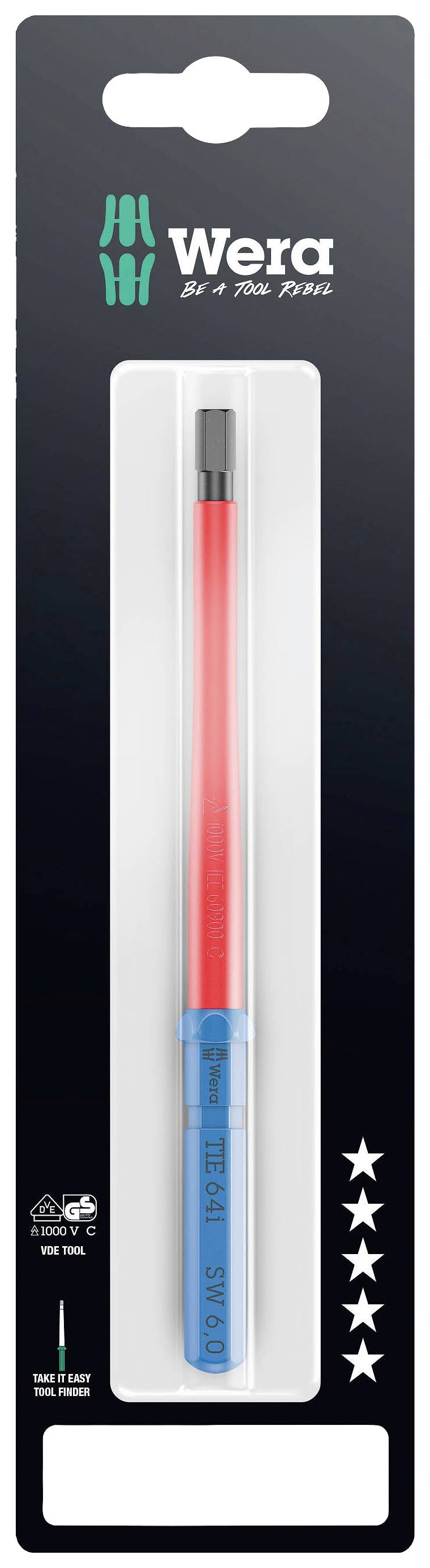 Wera Kraftform Kompakt VDE 64 i 6,0 x 157 mm TIE SB pour électricien 6 pans intérieurs Lame interchangeable 6.0 mm