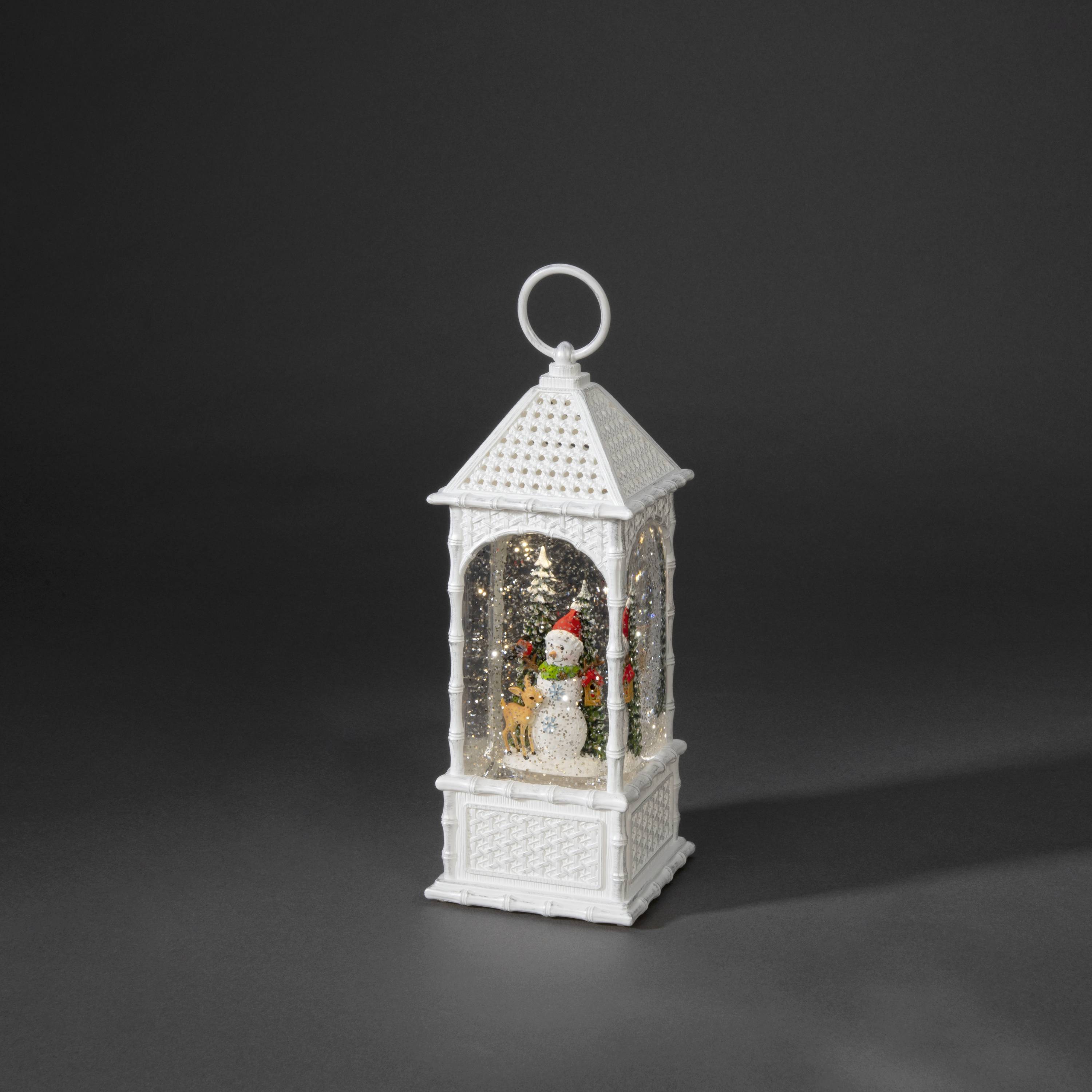 Konstsmide 4305-200 Lanterne à LED bonhomme de neige avec arbre blanc chaud LED blanc rempli d'eau