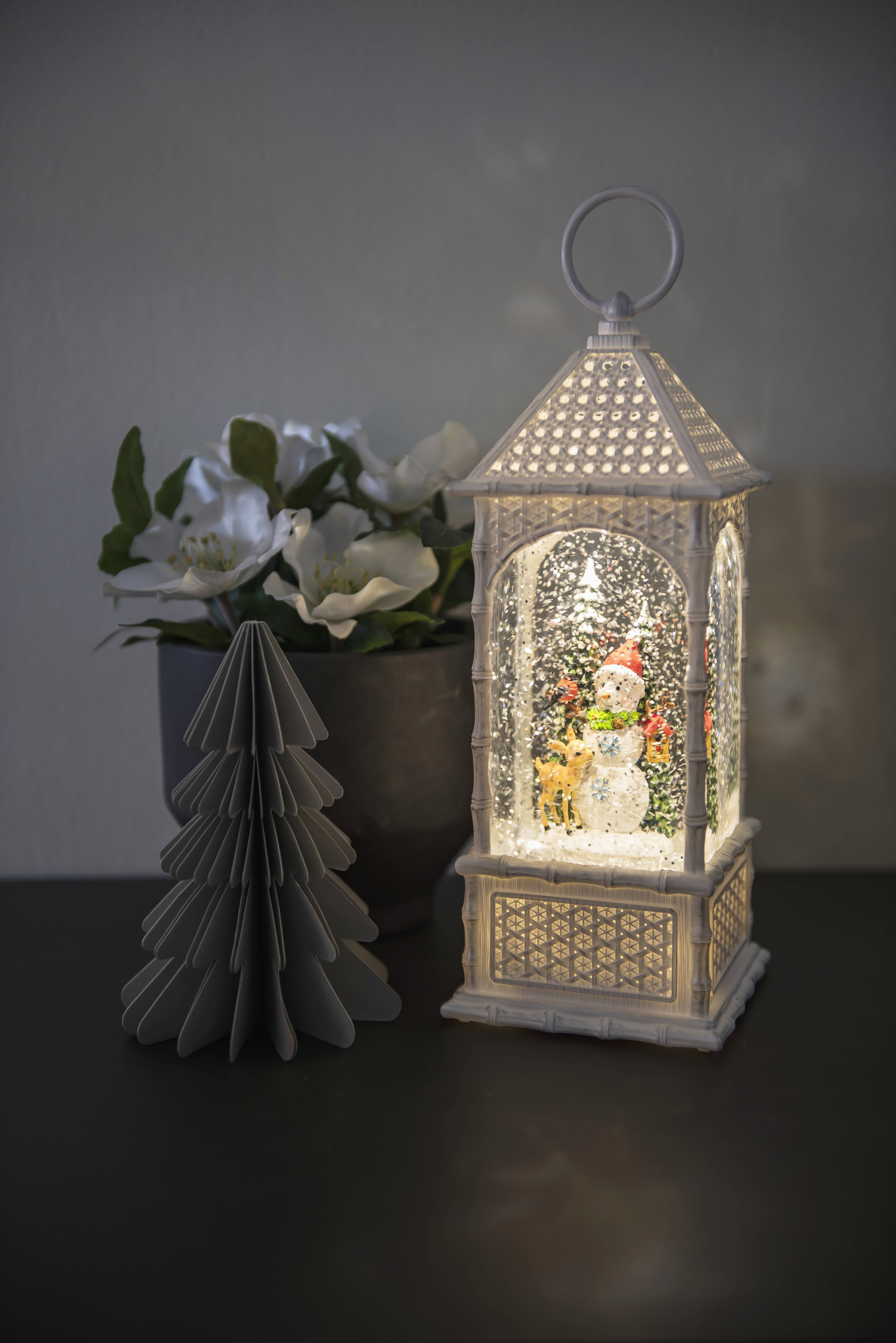 Konstsmide 4305-200 Lanterne à LED bonhomme de neige avec arbre blanc chaud LED blanc rempli d'eau