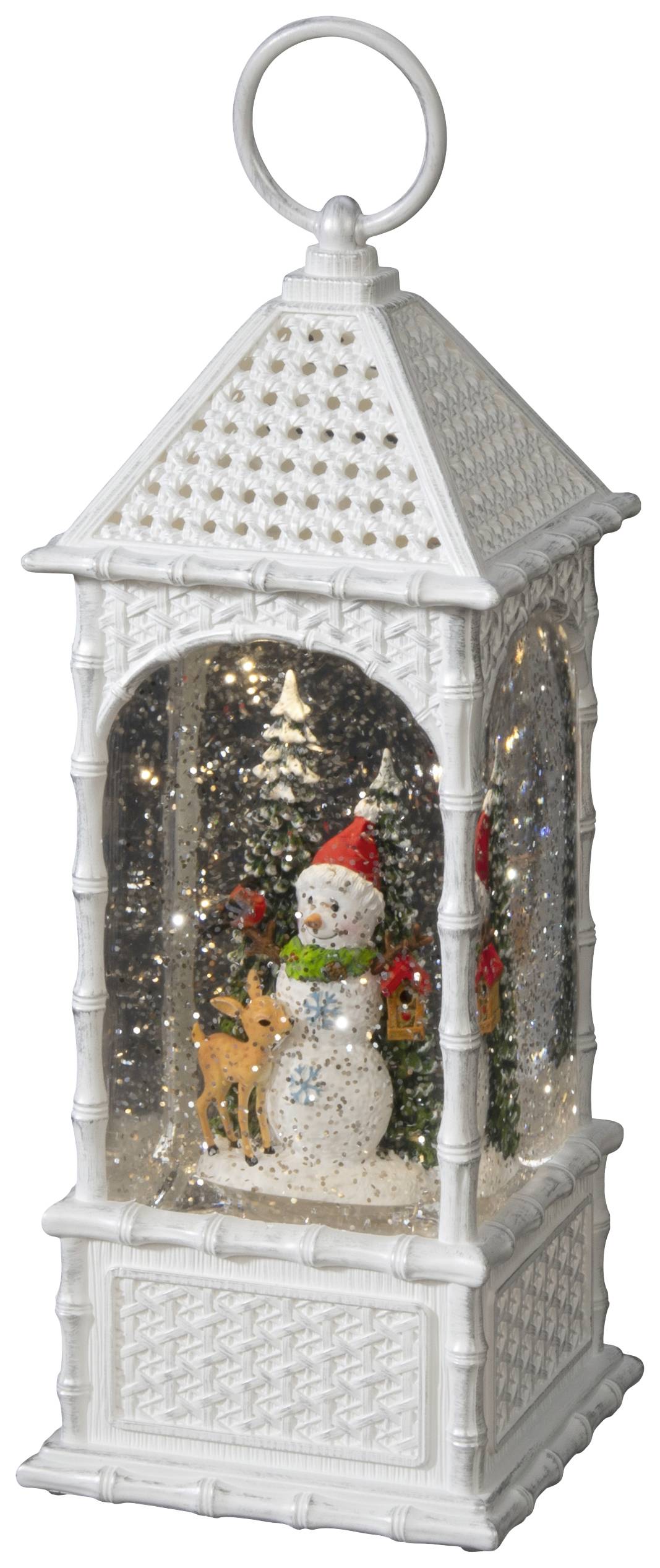 Konstsmide 4305-200 Lanterne à LED bonhomme de neige avec arbre blanc chaud LED blanc rempli d'eau