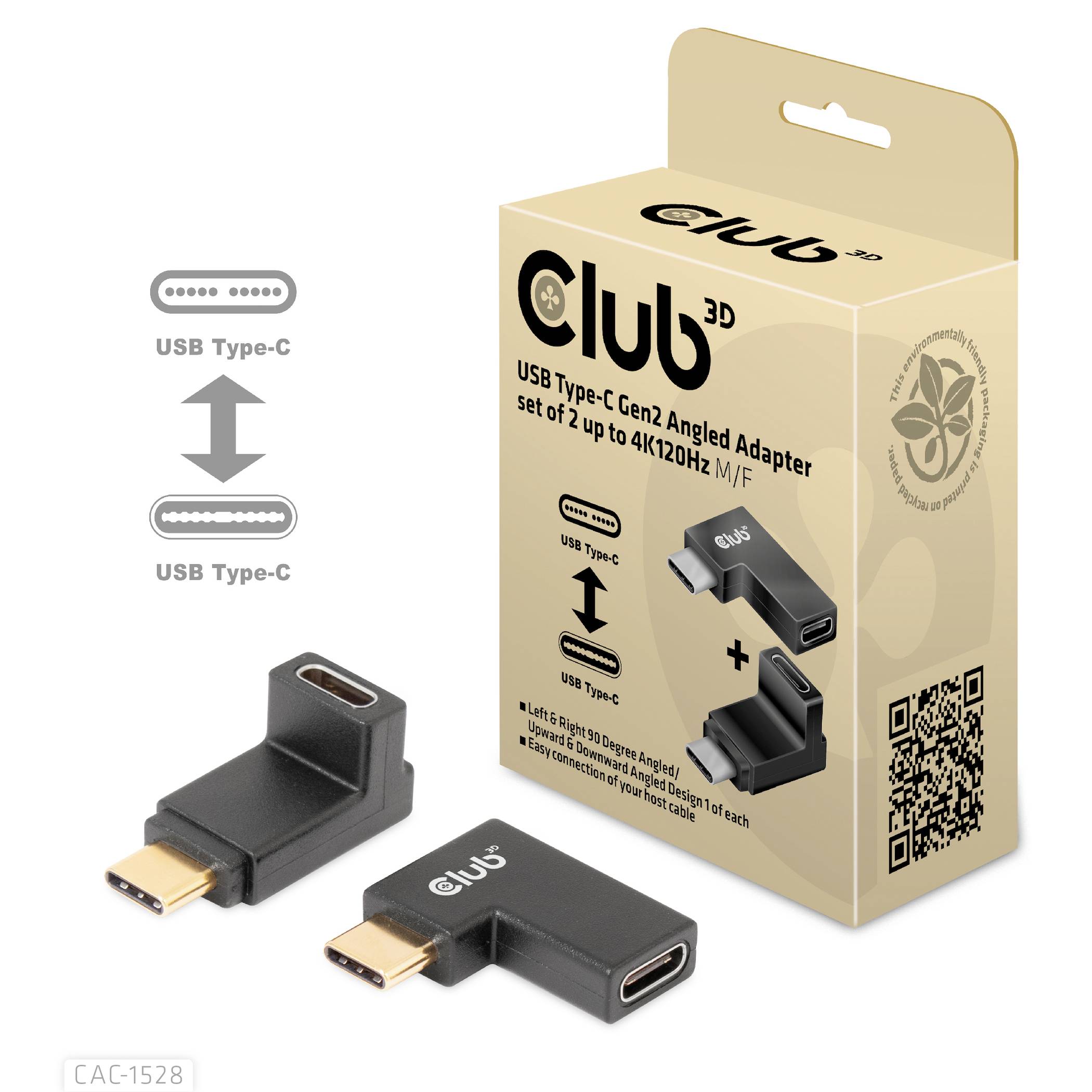 club3D USB 3.1 (Gen 2) Adaptateur [1x USB-C® mâle - 1x USB-C® femelle] Adapter USB 3.2 Typ C