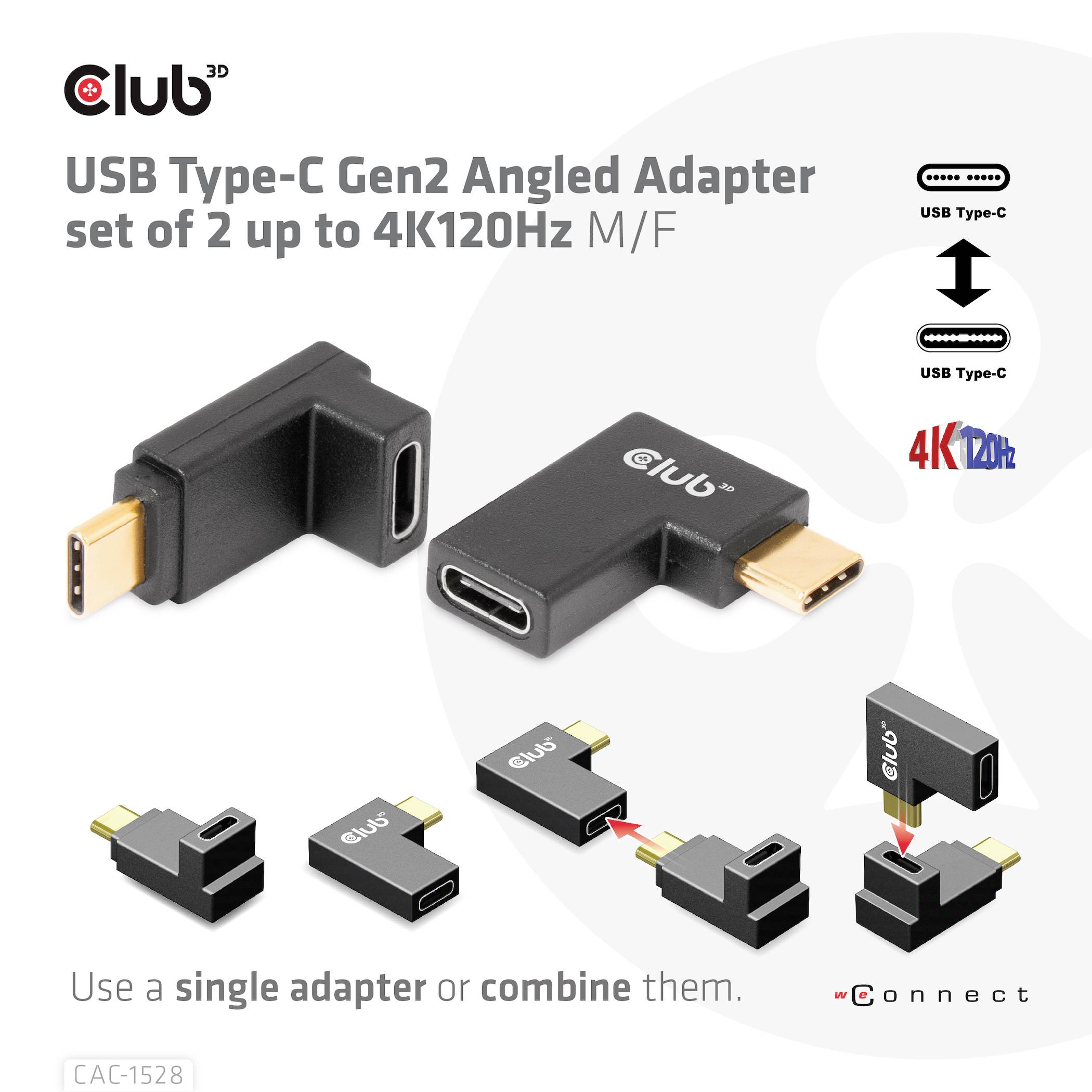 club3D USB 3.1 (Gen 2) Adaptateur [1x USB-C® mâle - 1x USB-C® femelle] Adapter USB 3.2 Typ C