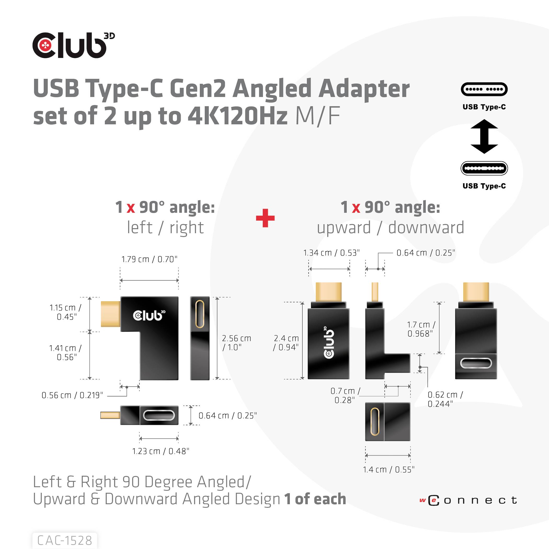 club3D USB 3.1 (Gen 2) Adaptateur [1x USB-C® mâle - 1x USB-C® femelle] Adapter USB 3.2 Typ C