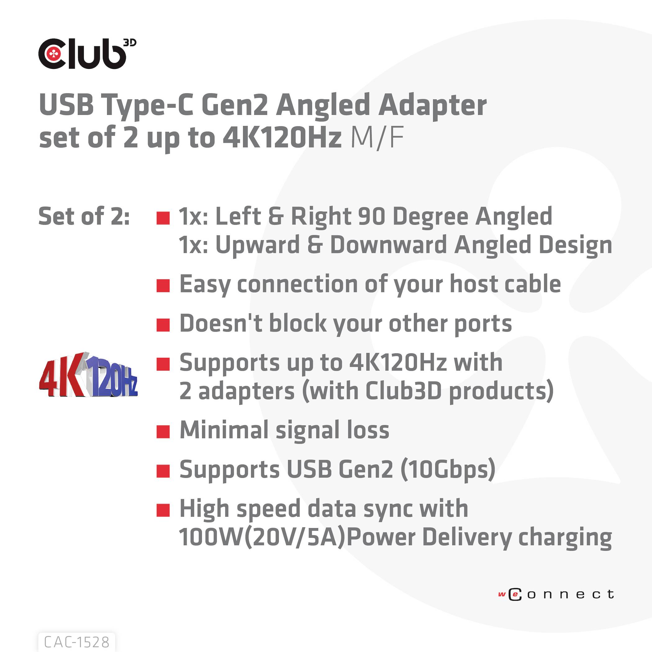 club3D USB 3.1 (Gen 2) Adaptateur [1x USB-C® mâle - 1x USB-C® femelle] Adapter USB 3.2 Typ C