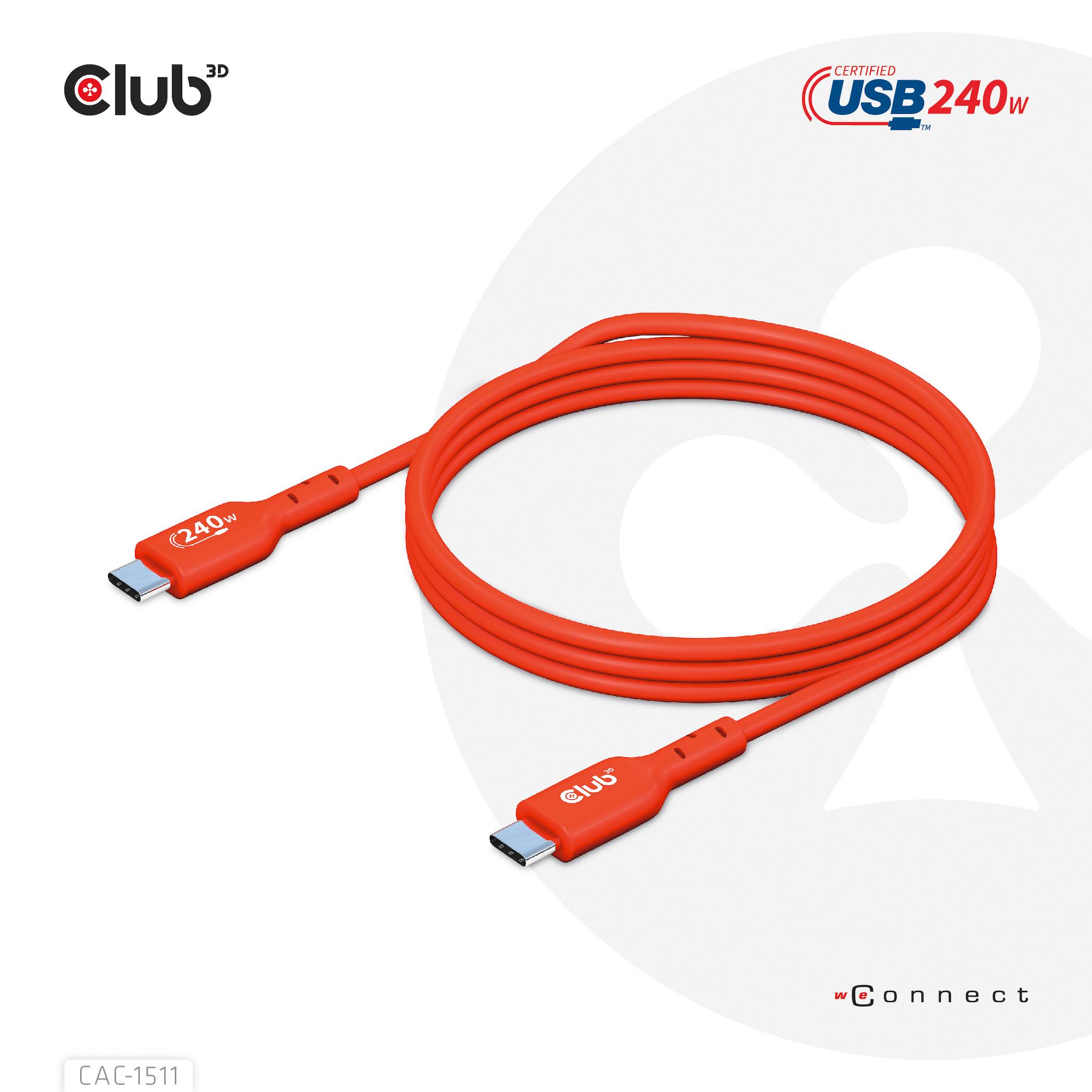 club3D Câble USB-C USB 2.0 USB-C® mâle 1.00 m orange CAC-1511