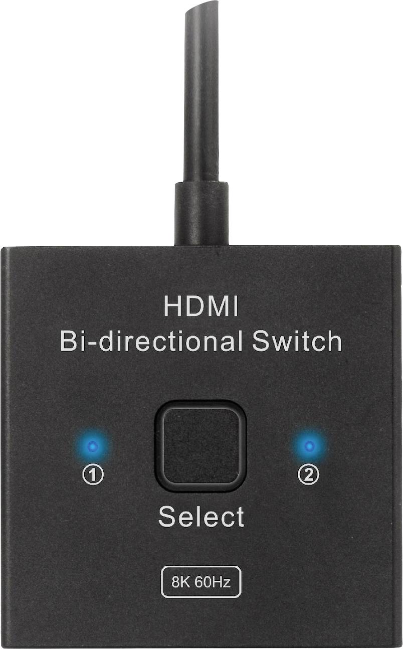 Commutateur HDMI bidirectionnel prenant en charge 8K 60Hz. Un interrupteur permet de basculer entre deux entrées HDMI.