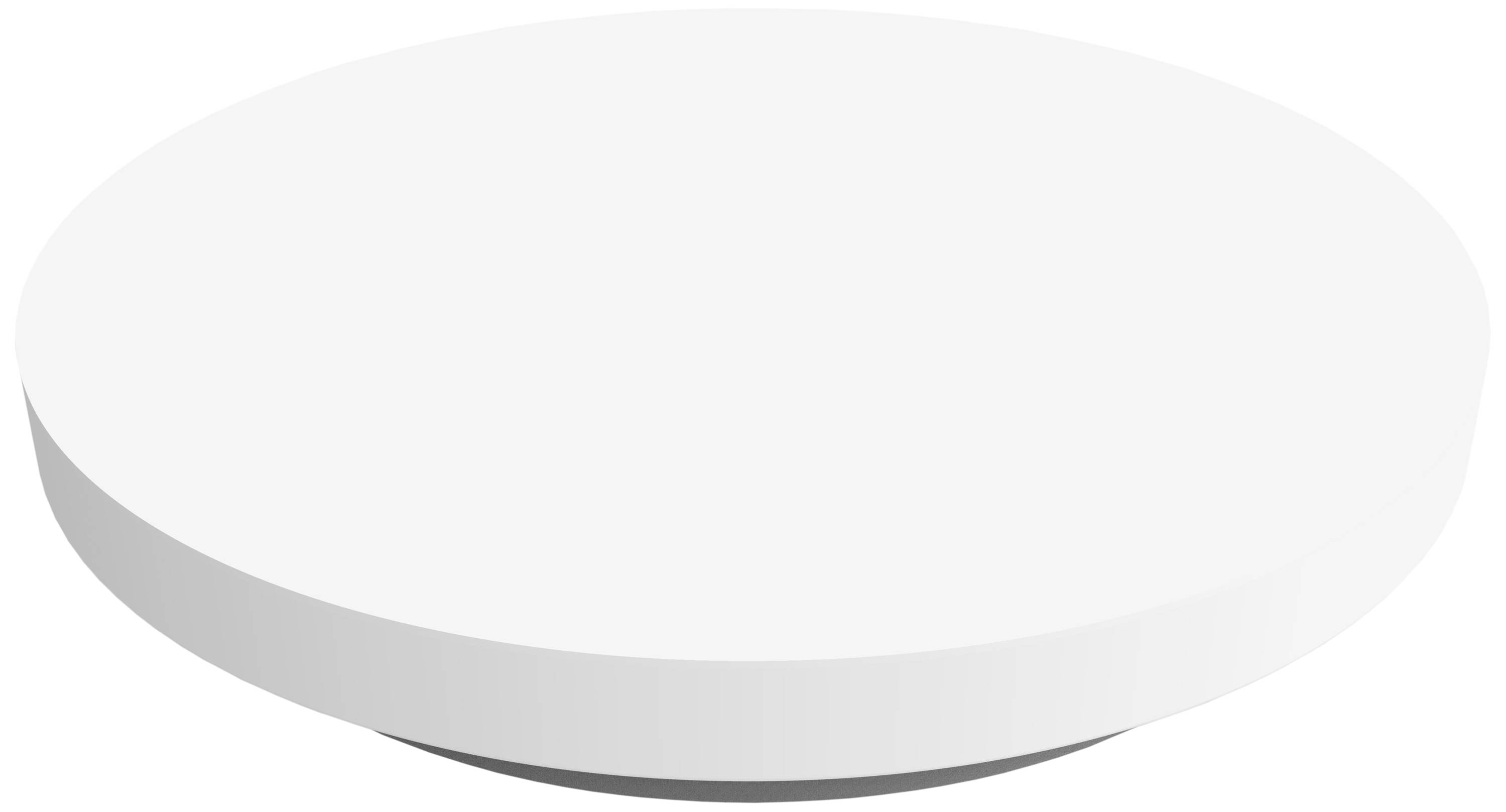 Plateforme ou disque rond, plat et blanc sur un fond gris.