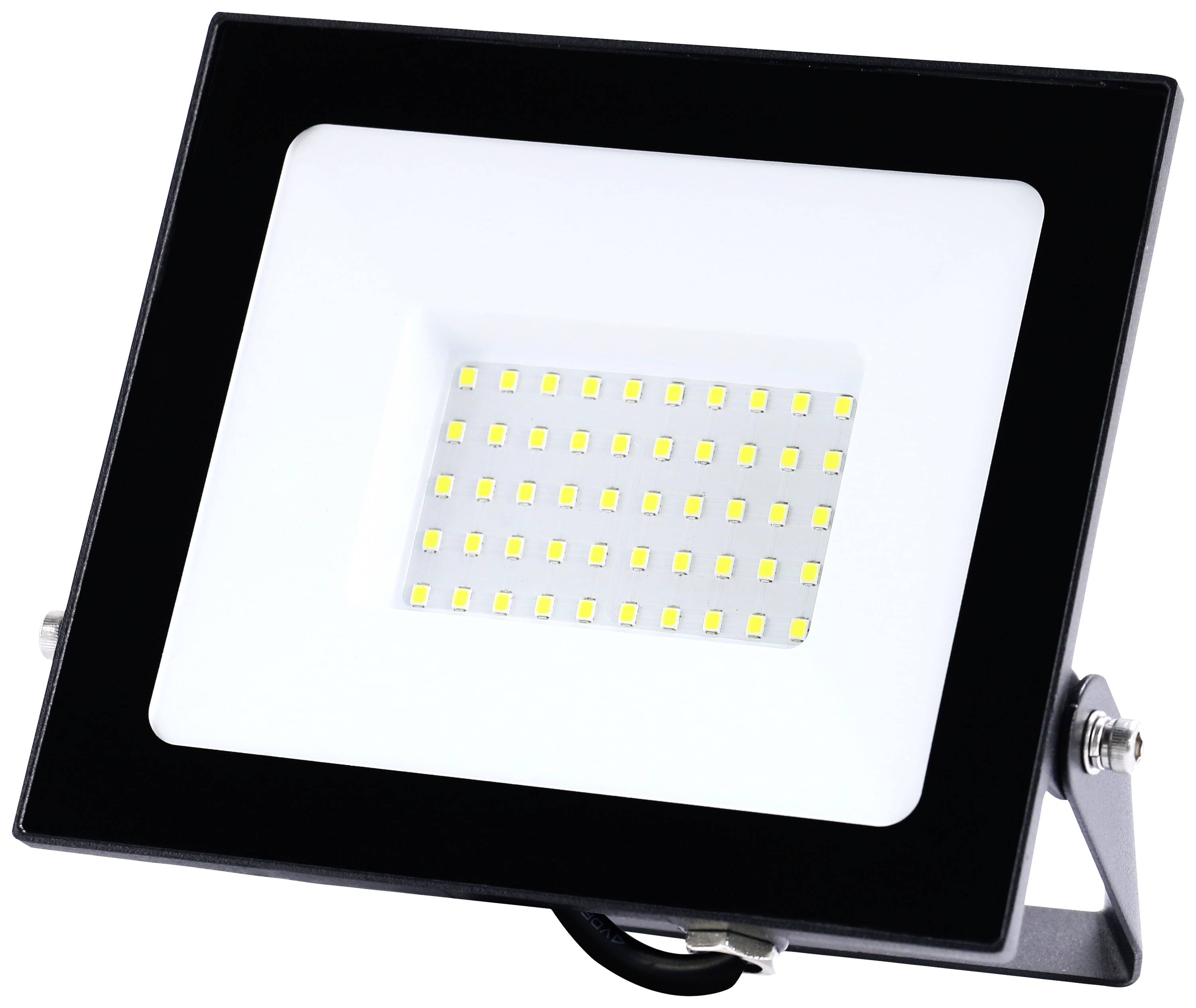 Un projecteur LED rectangulaire au cadre noir, contenant de nombreux petits points LED lumineux à l'intérieur.
