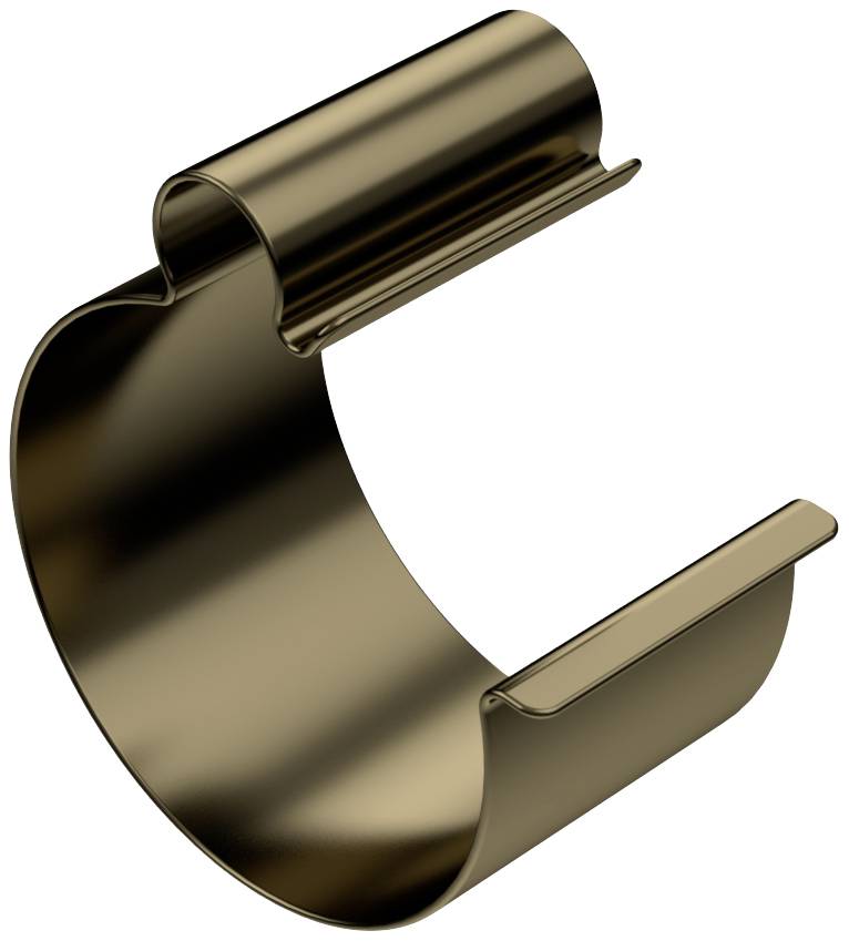 Pince de couleur brune, en forme de C, métallique, conçue pour maintenir des objets en toute sécurité.