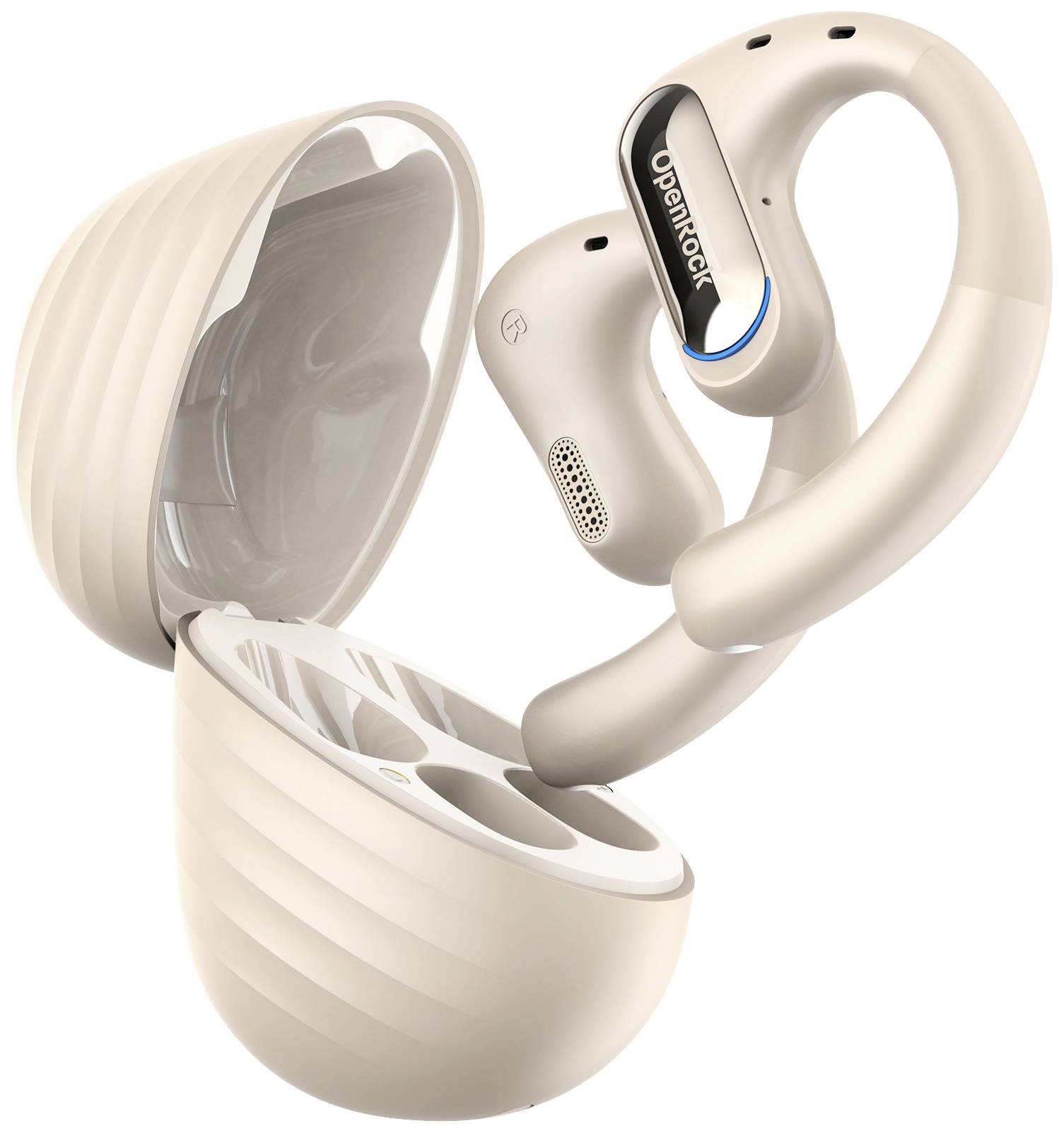 OneOdio OpenRock Pro T1 Écouteurs oreilles libres Bluetooth Stereo beige boîtier de charge, arceau auriculaire, résistant à l'eau