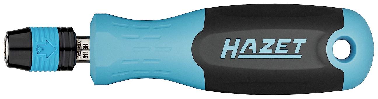 Poignée de tournevis bleue avec l'inscription 'Hazet', manche en caoutchouc noir et partie arrière bleue.