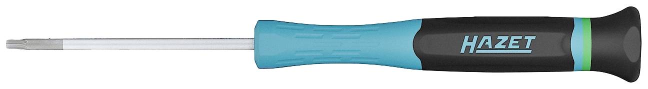 Tournevis à poignée bleu-noir, marqué 'Hazet'. Adapté aux travaux précis grâce à sa pointe étroite.