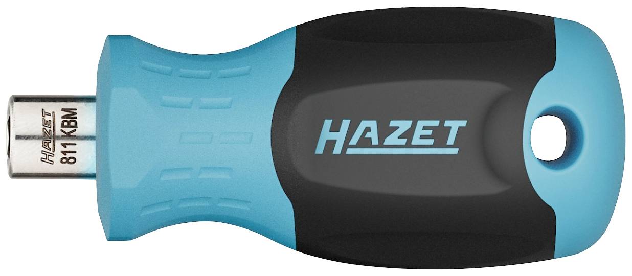 Manche de tournevis au design bleu et noir portant l'inscription 'HAZET' en bleu. Une tige métallique avec l'inscription '811 KBM' dépasse.