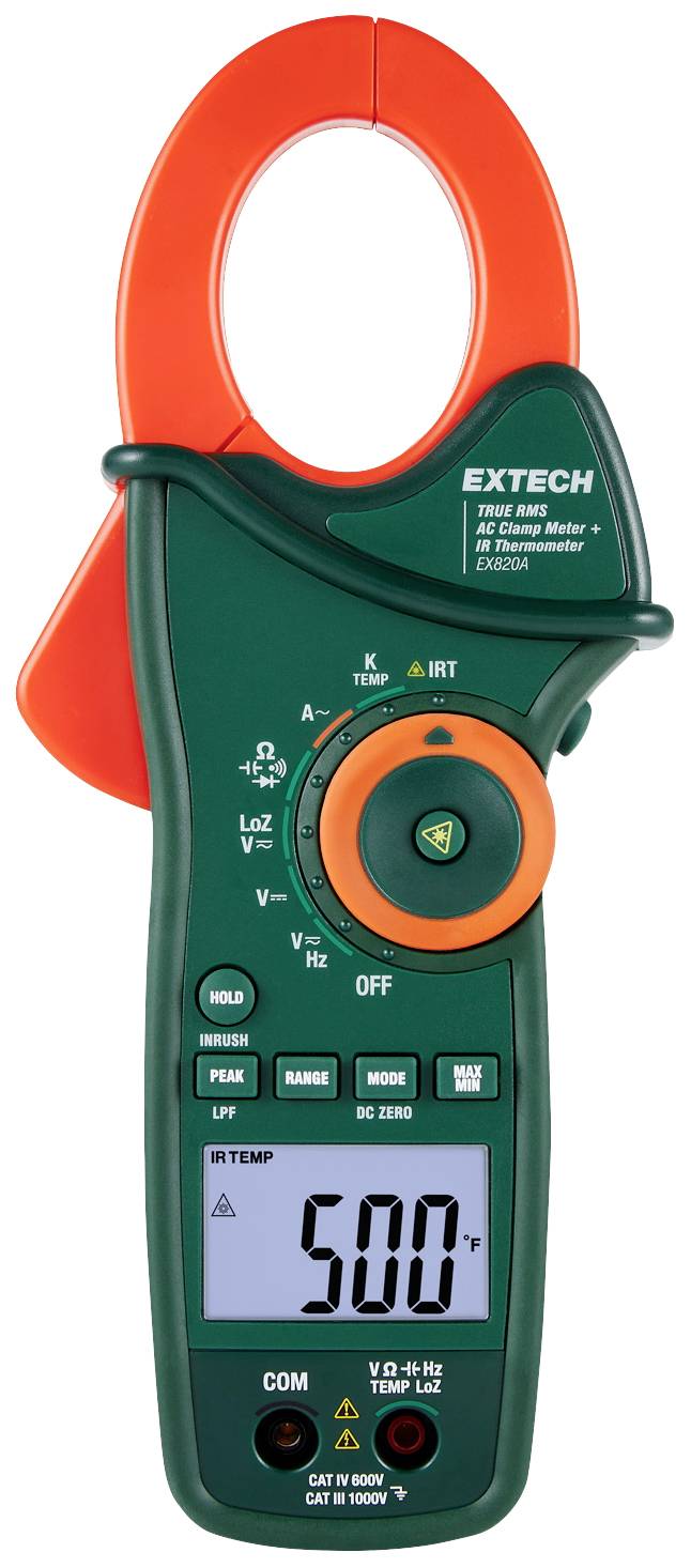Extech EX820A Pince ampèremétrique numérique thermomètre IR, LoZ CAT IV 600 V Affichage (nombre de points): 6000