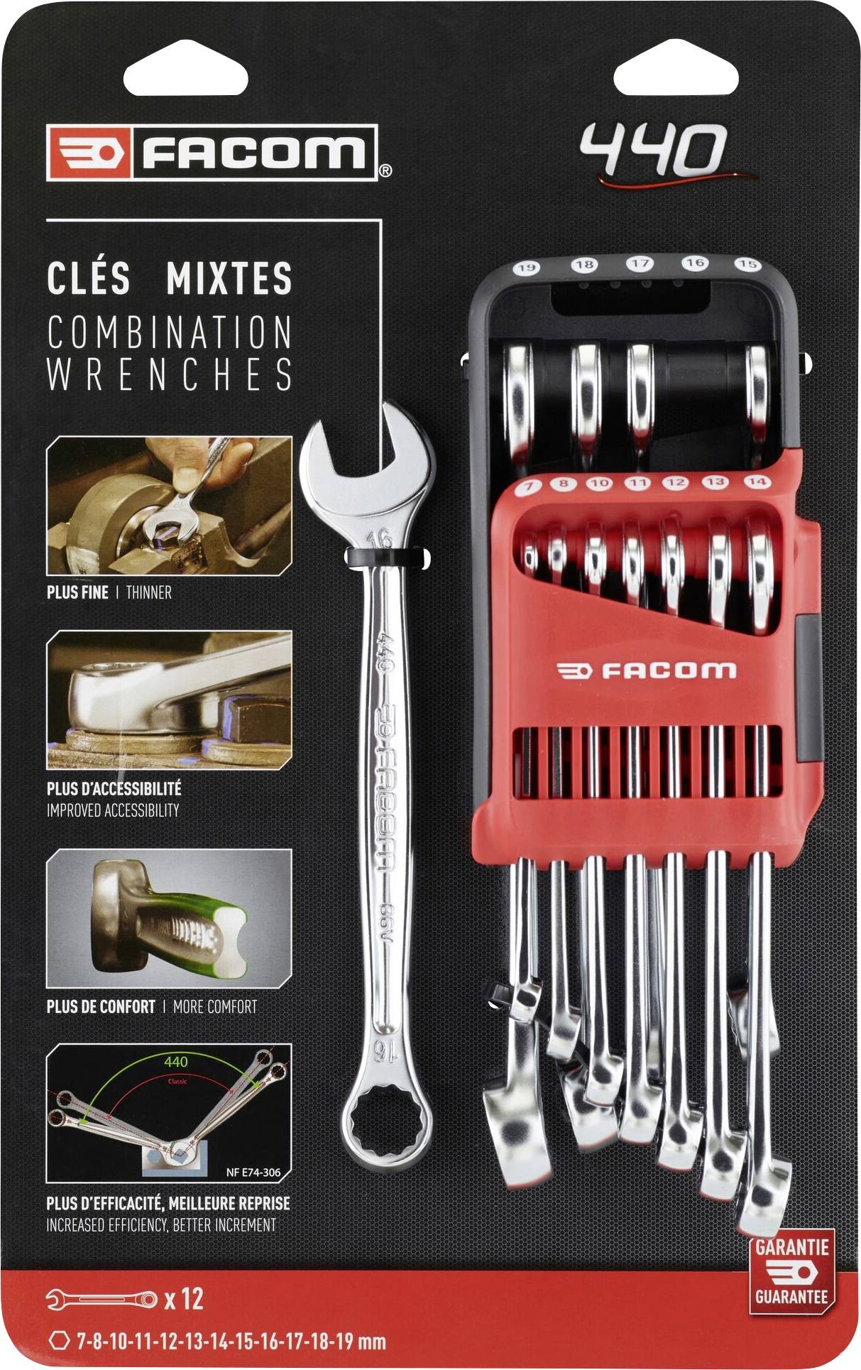 Facom 440.JP12APB Jeu de clés mixtes Ouverture de clé (métrique) 7 - 19 mm
