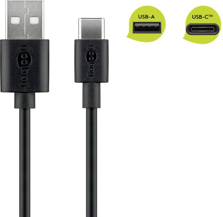 Goobay Câble USB USB 2.0 USB-C® mâle, USB-A mâle 1.00 m noir processus de charge animé 45735