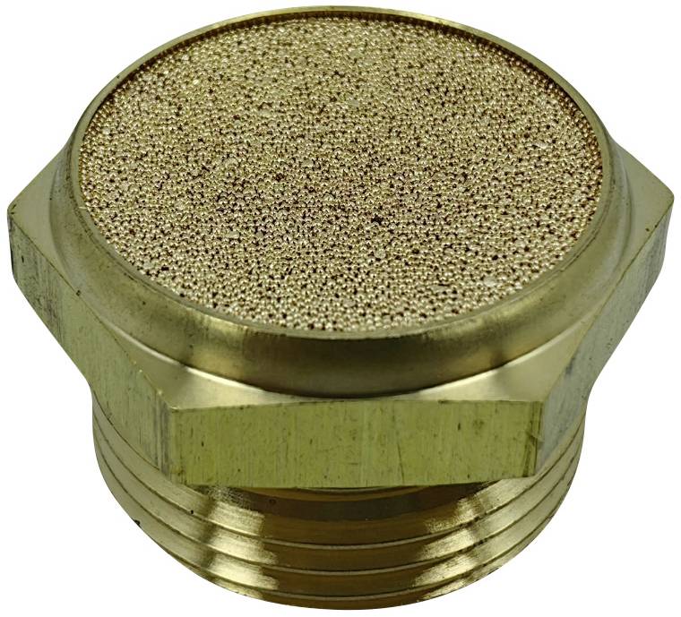 Un filtre cylindrique en laiton à surface lisse et brillante, avec une structure de maillage en haut, utilisé pour filtrer l'air ou les liquides.