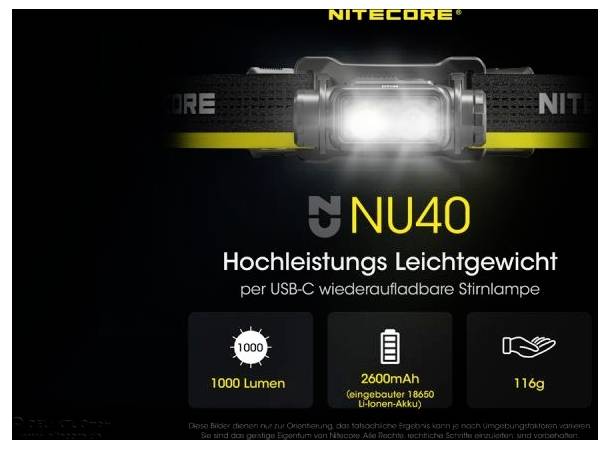 Lampe frontale LED NiteCore NU40 à batterie 1000 lm NC-NU40