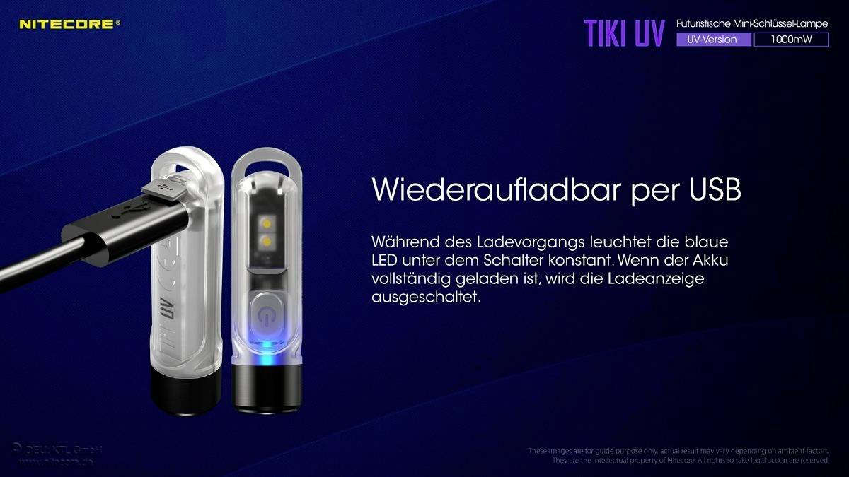 NiteCore TIKI UV LED, Ampoule LED UV Lampe de poche à batterie 70 lm 12 g