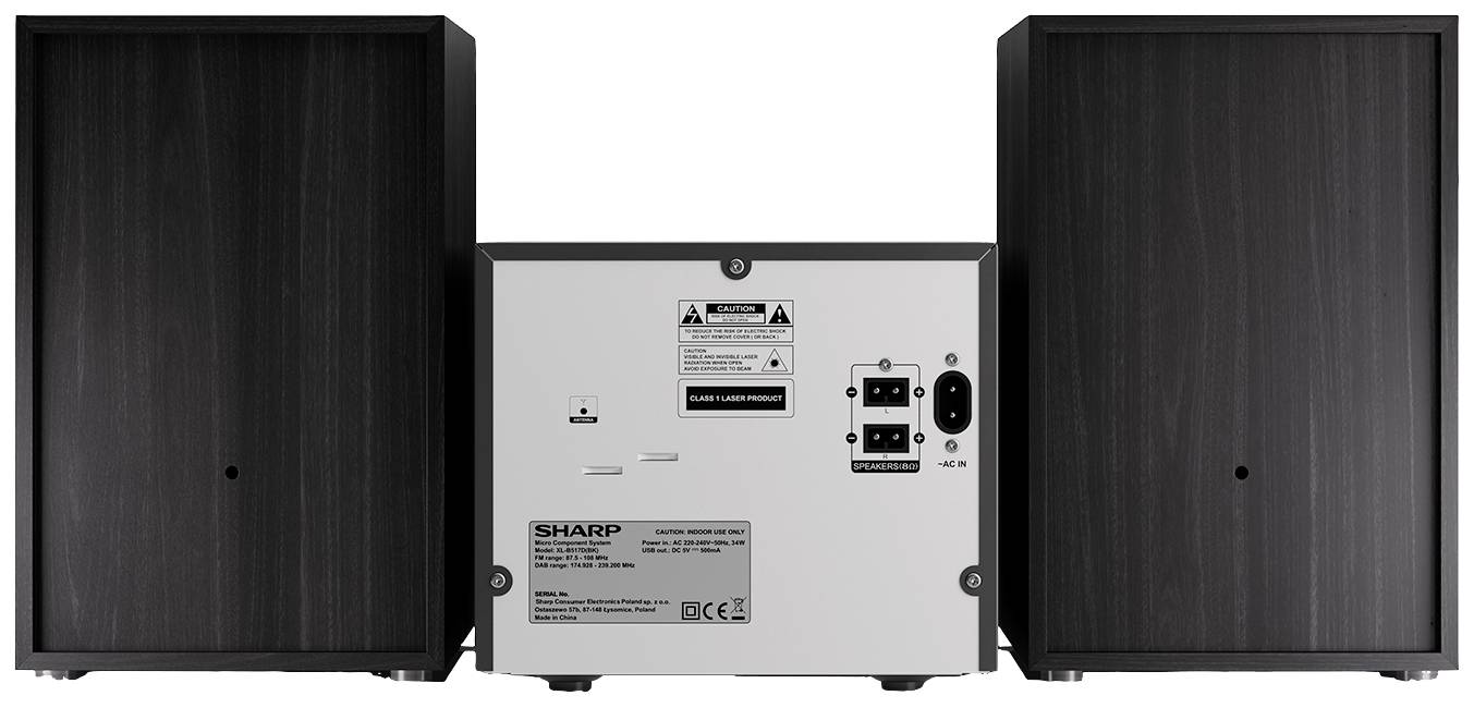 Sharp XL-B517D Chaîne stéréo Bluetooth, AUX, DAB+, USB, FM, avec télécommande 45 W noir, bois