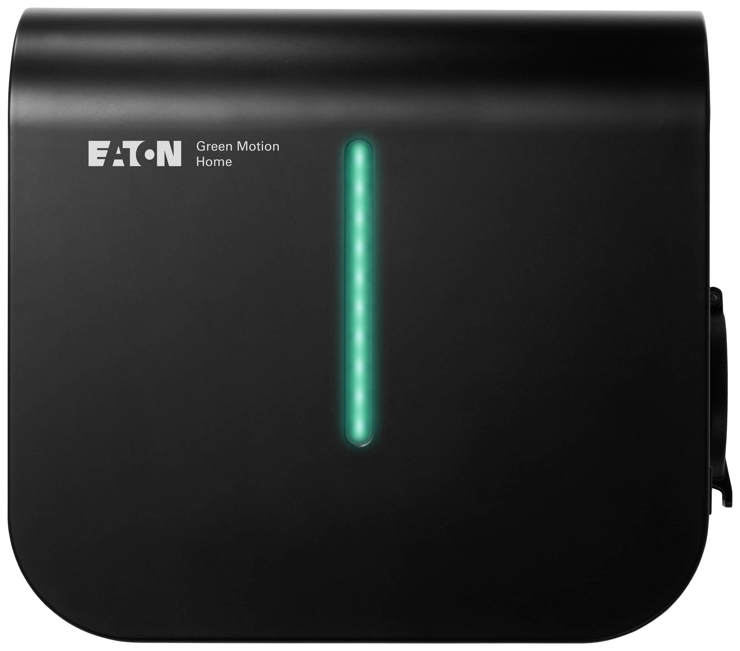 Appareil noir avec une ligne verte verticale et lumineuse sur l'avant. Inscription : 'EATON Green Motion Home'.