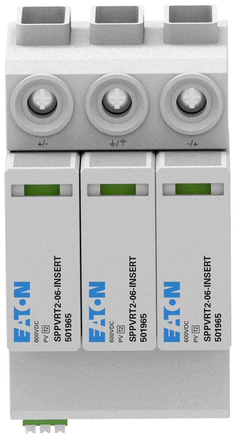 Un parafoudre triphasé avec trois emplacements gris et un logo du fabricant clairement identifié sur la face avant.