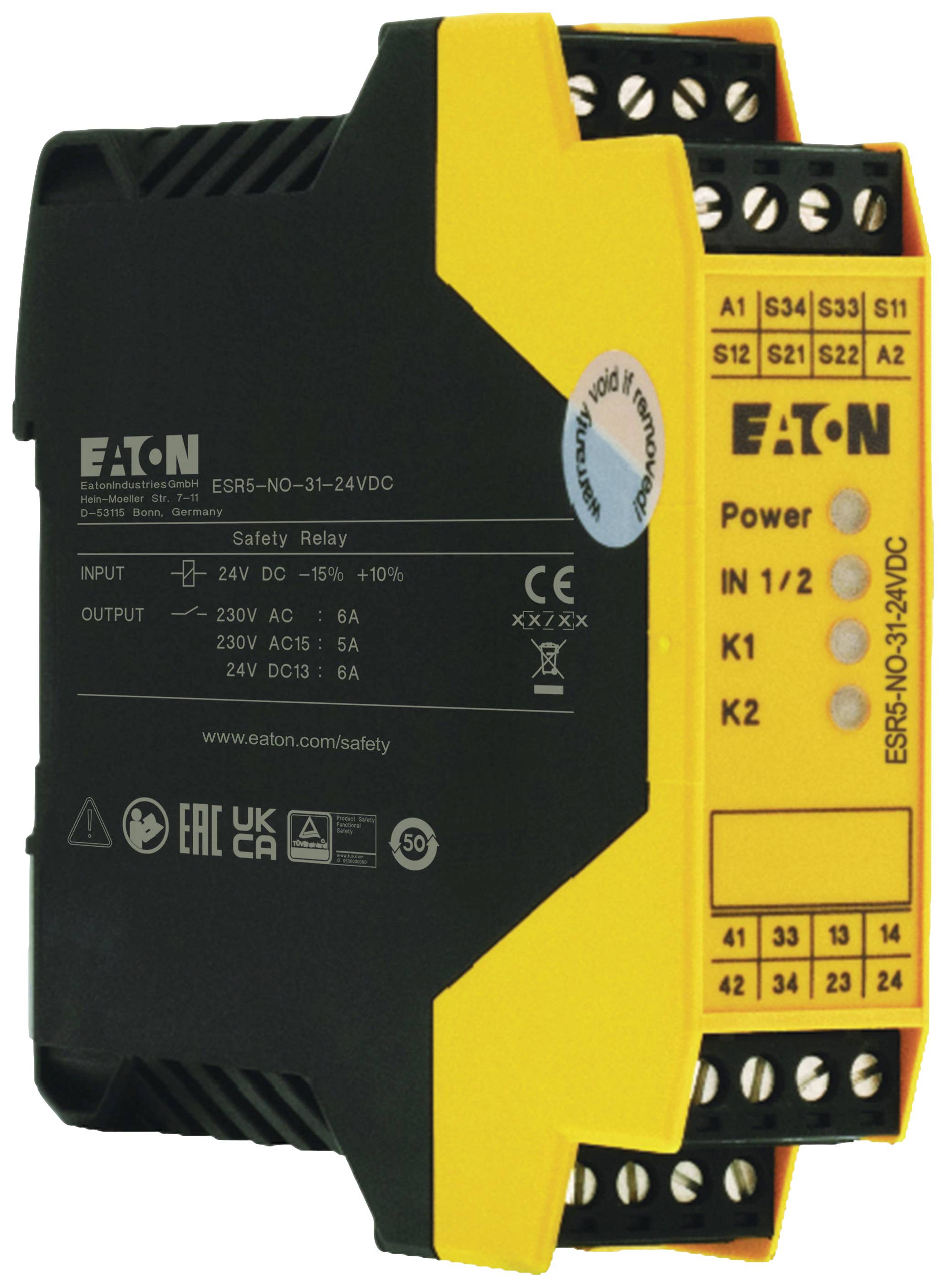 Relais de sécurité ESR5-NO-31-24VDC Eaton Tension de fonctionnement: 24 V/DC (l x H x P) 22.5 x 99 x 114.5 mm 1 pc(s)