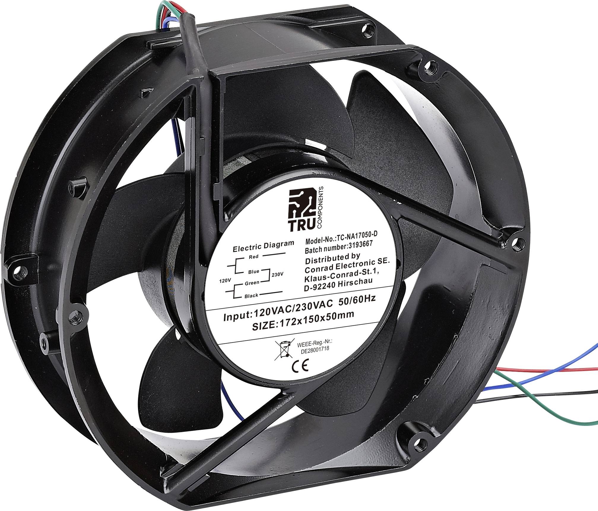 TRU COMPONENTS TC-NA17050-D Ventilateur axial 230 V/AC, 120 V/AC 310 m³/h (L x l x H) 172 x 150 x 50 mm