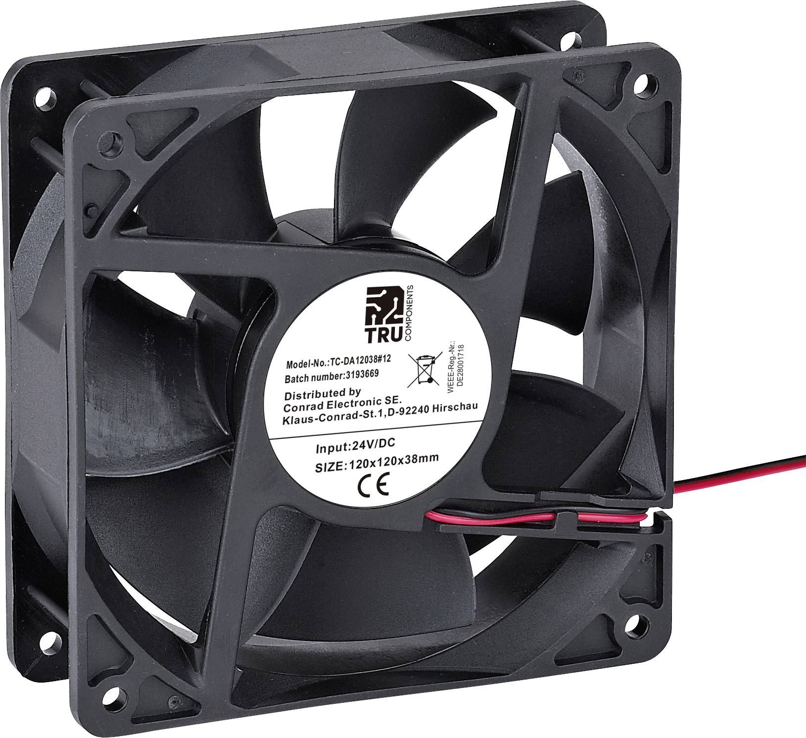 TRU COMPONENTS TC-DA12038-12 Ventilateur axial 24 V/DC 220.8 m³/h (L x l x H) 120 x 120 x 38 mm