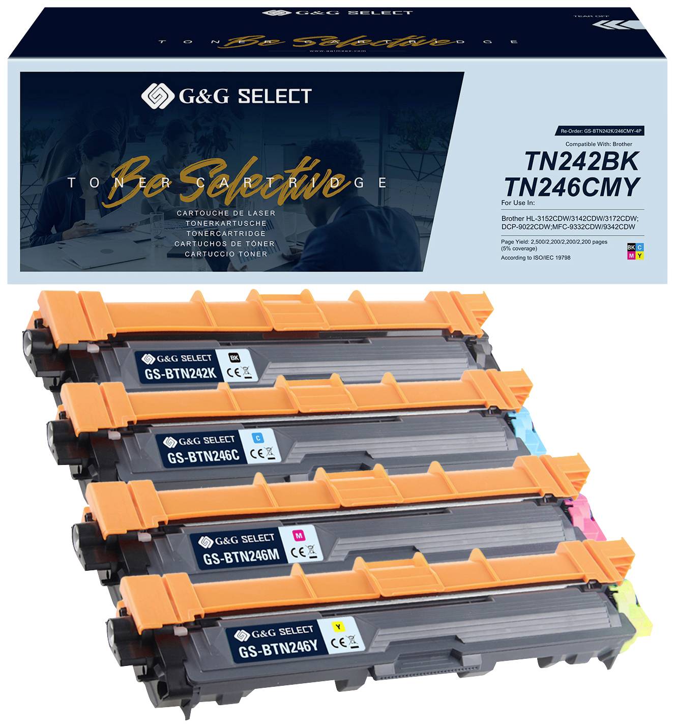 G&G Toner remplace Brother TN-242BK/TN-246CMY compatible pack bundle noir, cyan, magenta, jaune TN-242BK/TN-246C/TN-246M/TN-246Y