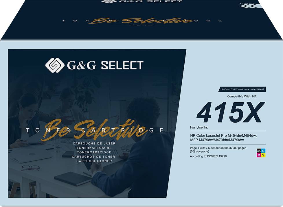 G&G Toner remplace HP 415X compatible pack bundle noir, cyan, magenta, jaune W2030X/W2031X/W2033X/W2032X GS-H415X-4P