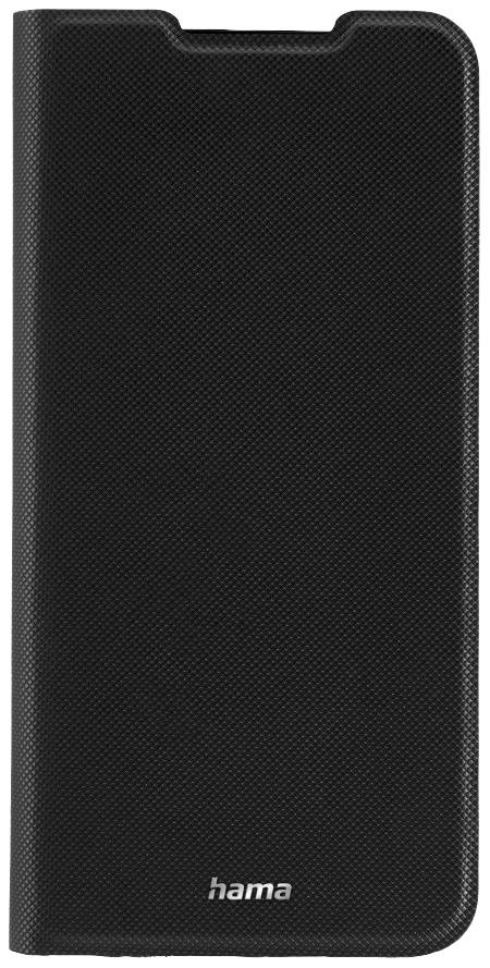 Étui noir pour téléphone portable avec design à rabat, logo 'hama' en bas.