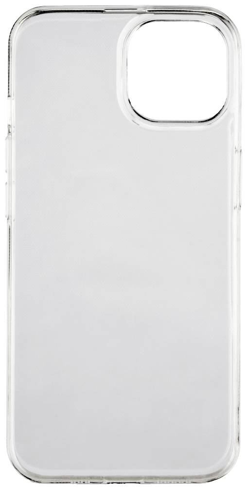 Coque de téléphone transparente en plastique, de forme rectangulaire, avec découpe pour appareil photo dans le coin supérieur gauche, adaptée aux smartphones modernes.