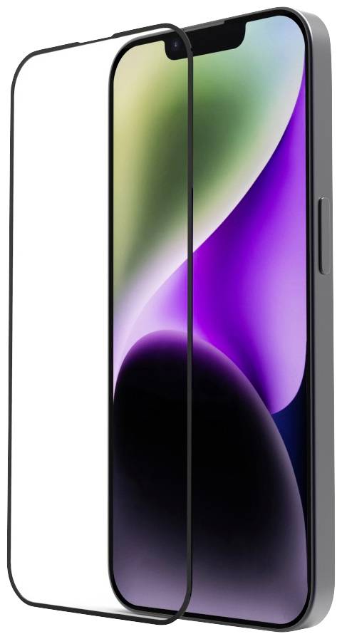 Verre de protection sur smartphone avec un écran d'affichage aux couleurs et motifs abstraits. La face avant présente la protection d'écran.