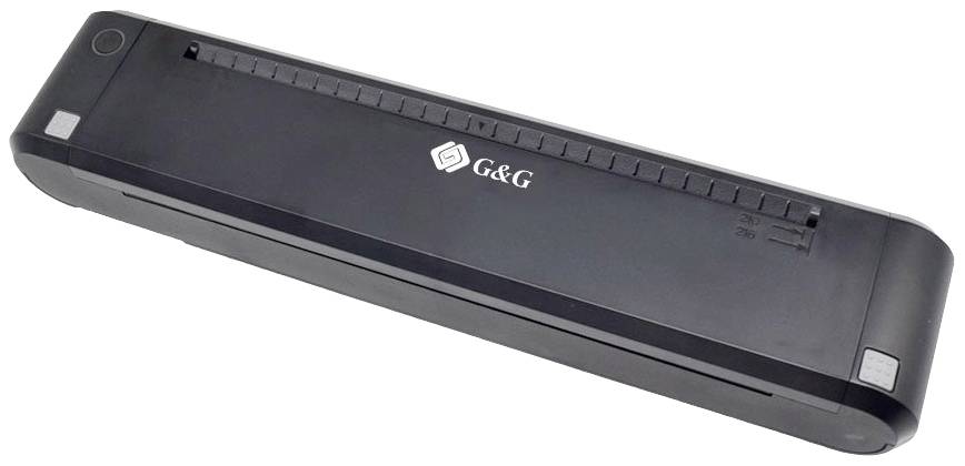 Un scanner portable de documents en noir avec le logo 'G&G' sur le dessus. Idéal pour le scan mobile de documents.