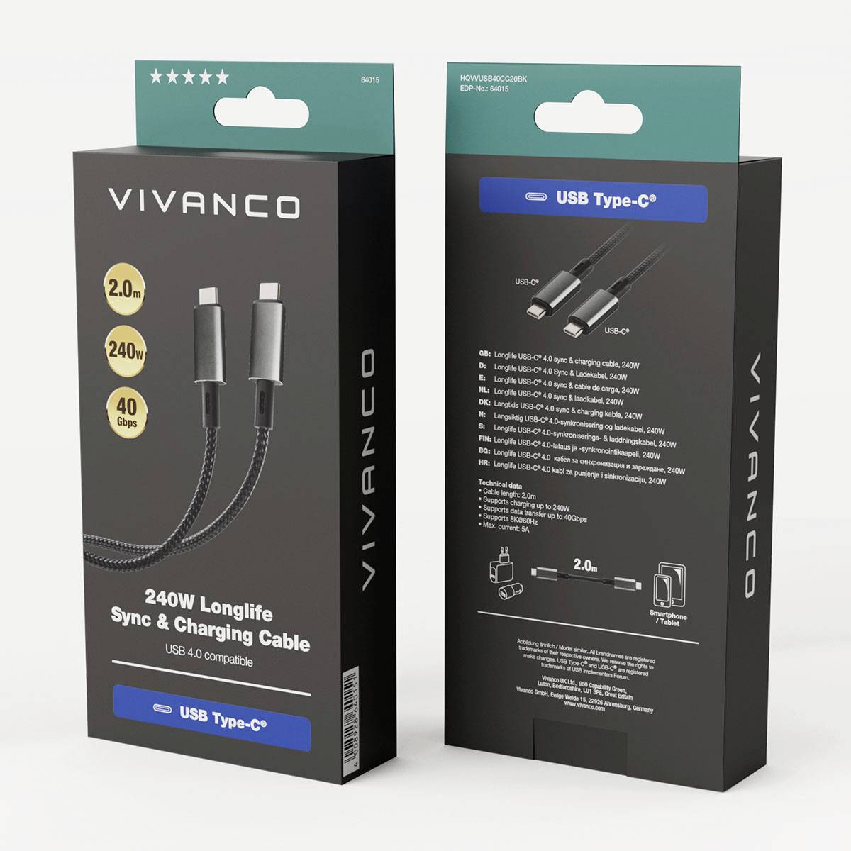 Vivanco Câble USB-C USB4™ USB-C® noir 64015