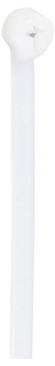 Un collier de serrage blanc en gros plan. Il a un embout rectangulaire et une surface lisse et allongée.