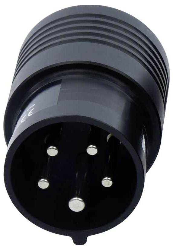 Adaptateur enfichable cylindrique noir à six broches métalliques, adapté aux applications électroniques industrielles.