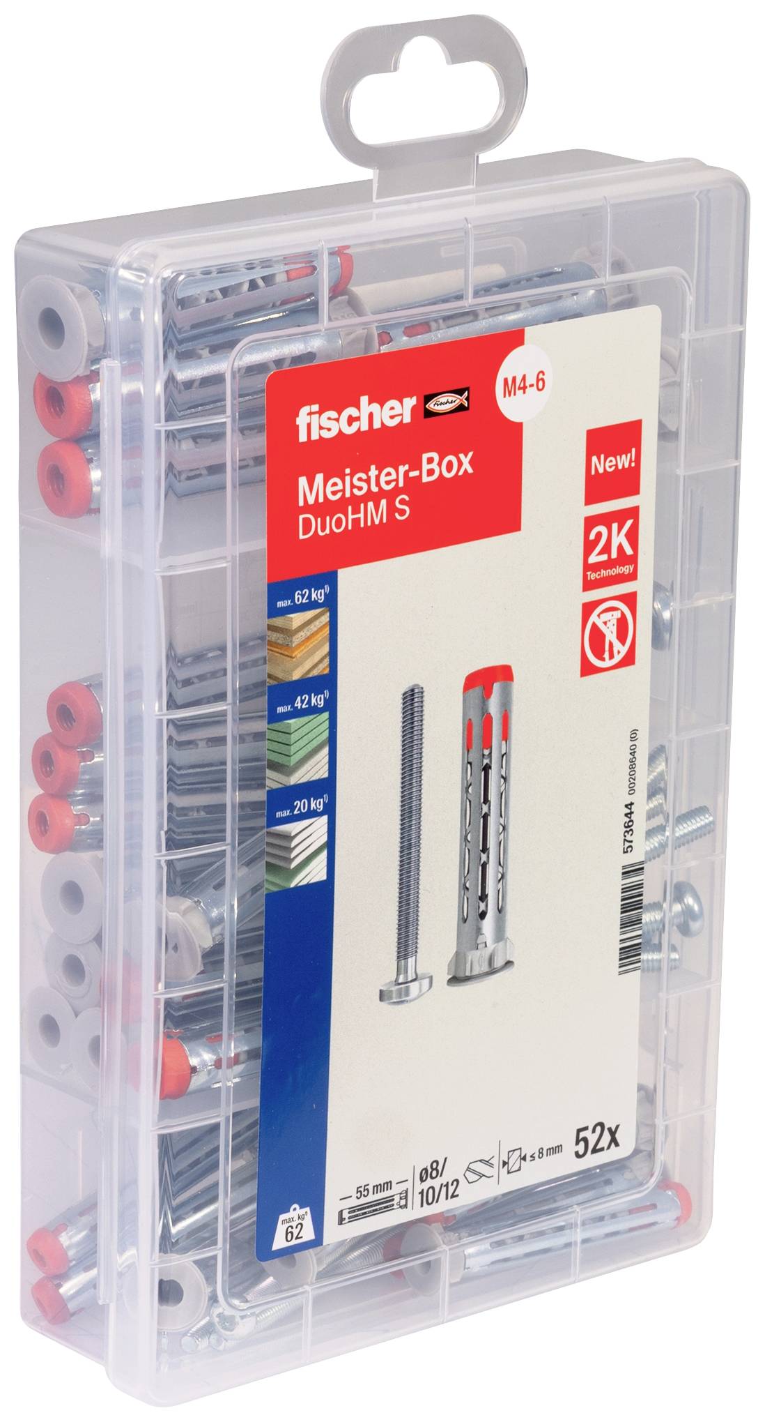 Coffret Meister DuoHM S de fischer, 52 pièces, comprenant des chevilles et des vis, avec un accent mis sur la technologie bicomposant. Adapté au béton et à la maçonnerie.