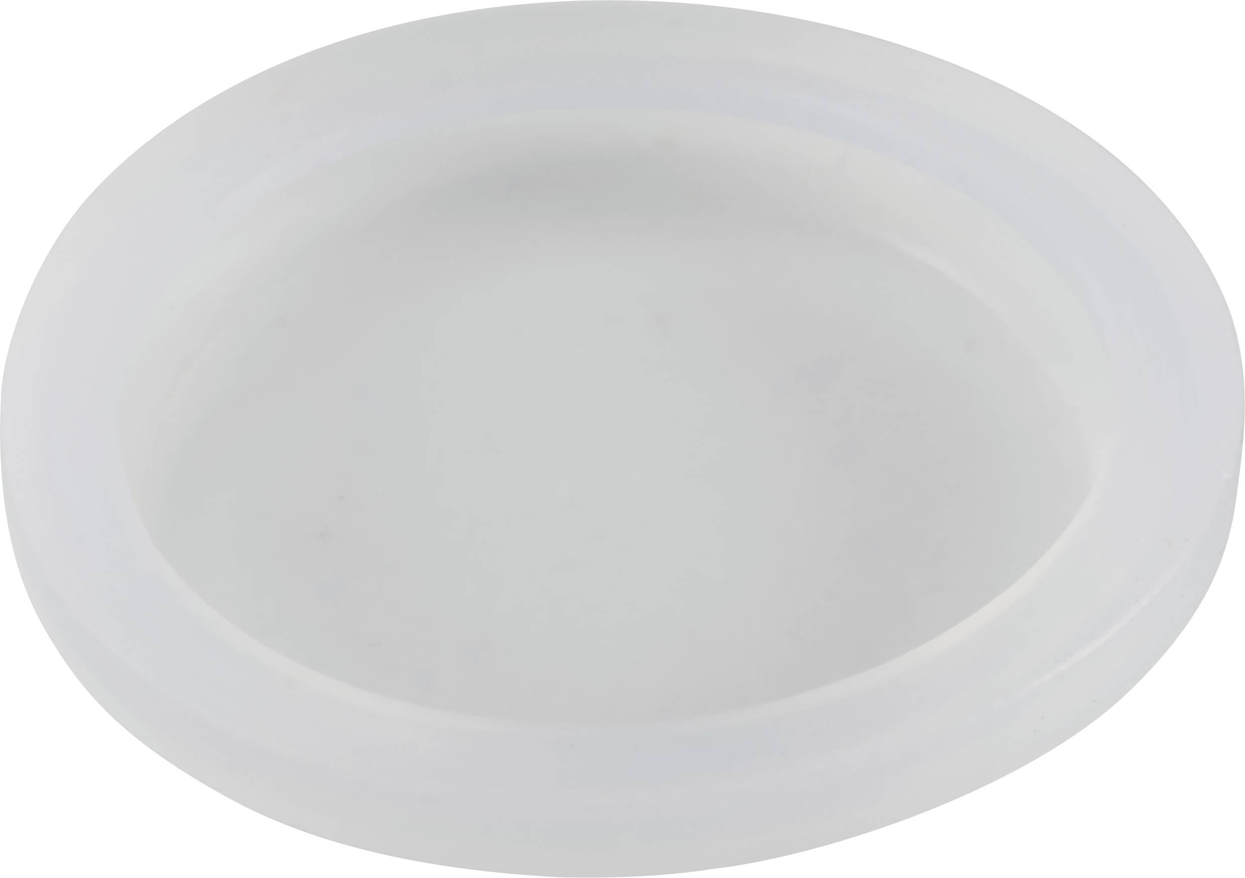 Un couvercle transparent en plastique de forme ovale, posé sur une surface claire.