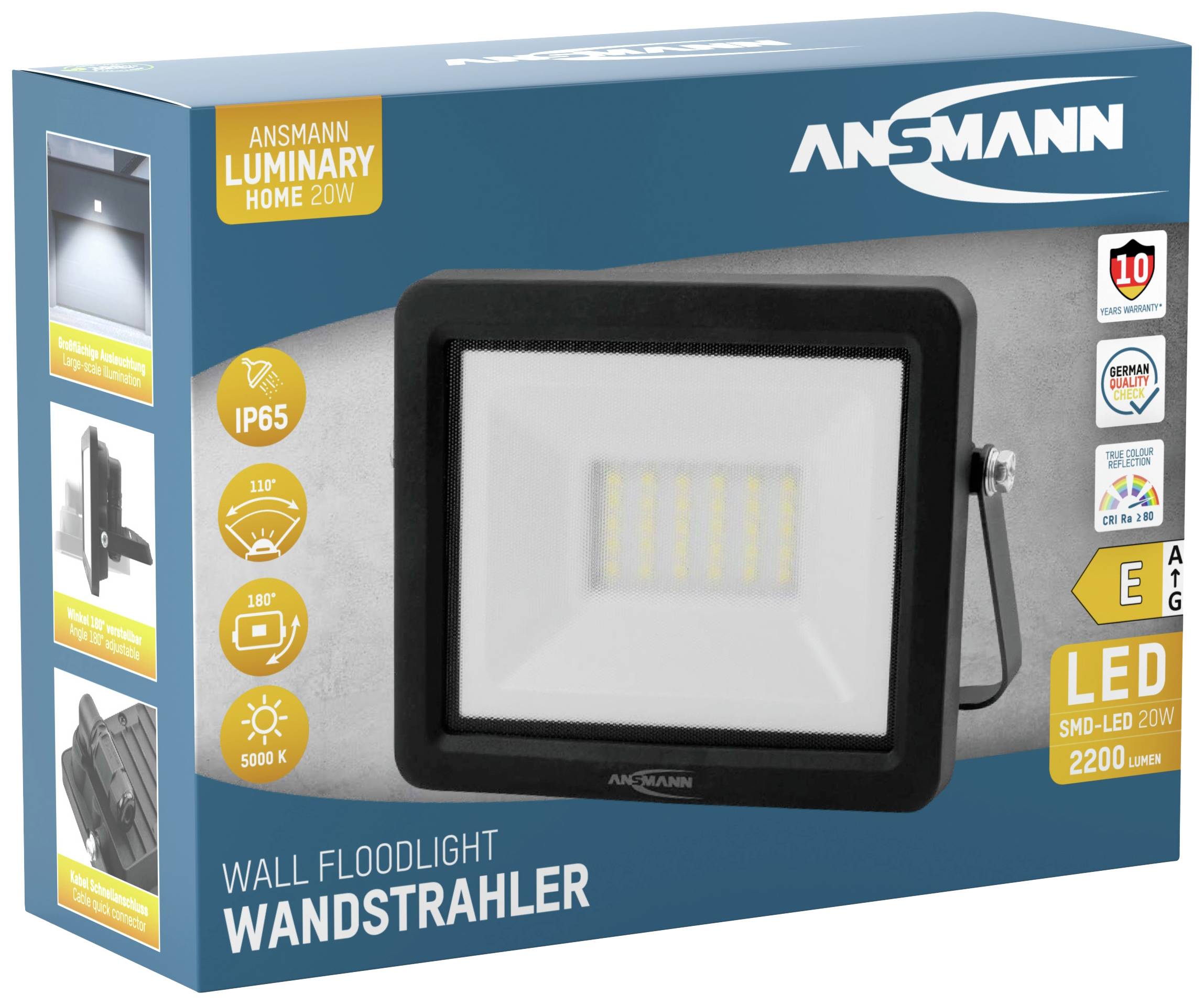 Ansmann WFL20W 1600-0625 Projecteur mural LED CEE: E (A - G) 20 W Couleur d'éclairage (ampoule LED): blanc lumière du jour