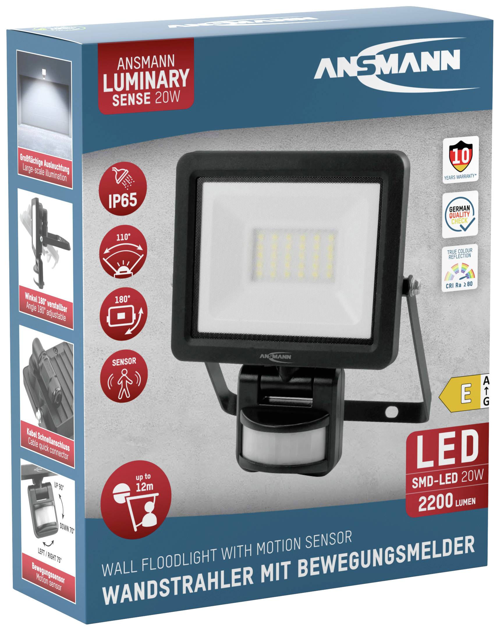 Ansmann WFL20W-S 1600-0622 Projecteur mural LED CEE: E (A - G) 20 W Couleur d'éclairage (ampoule LED): blanc lumière du jour