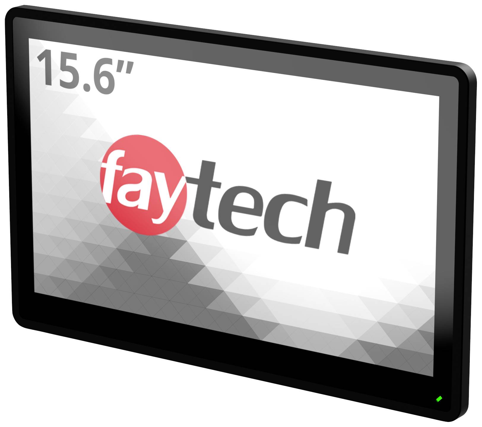 Un moniteur de 15,6 pouces de Faytech au design moderne, avec un cadre noir et un logo rouge distinctif sur fond blanc.
