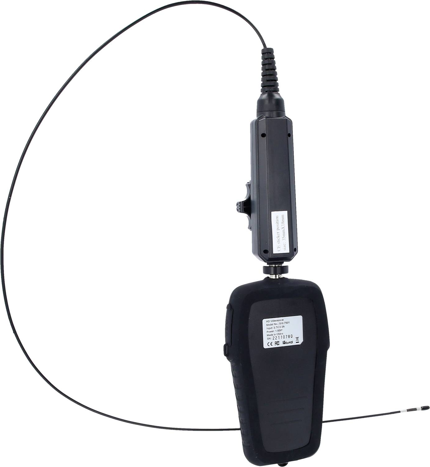 Un endoscope portable avec un tube flexible et une caméra, utilisé pour l'inspection visuelle de zones difficiles d'accès.