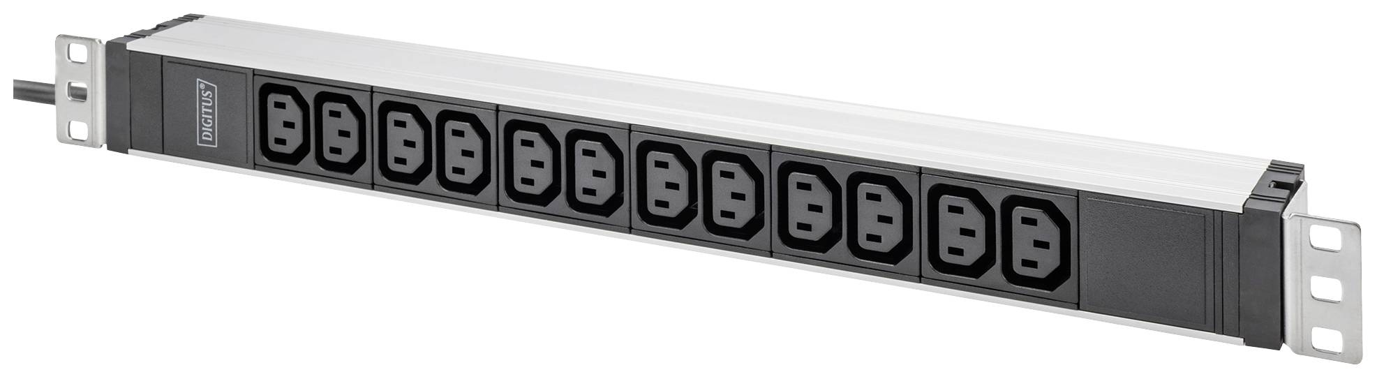 Une barrette d'alimentation avec dix prises, conçue pour un montage en rack, adaptée à l'alimentation électrique des équipements informatiques.