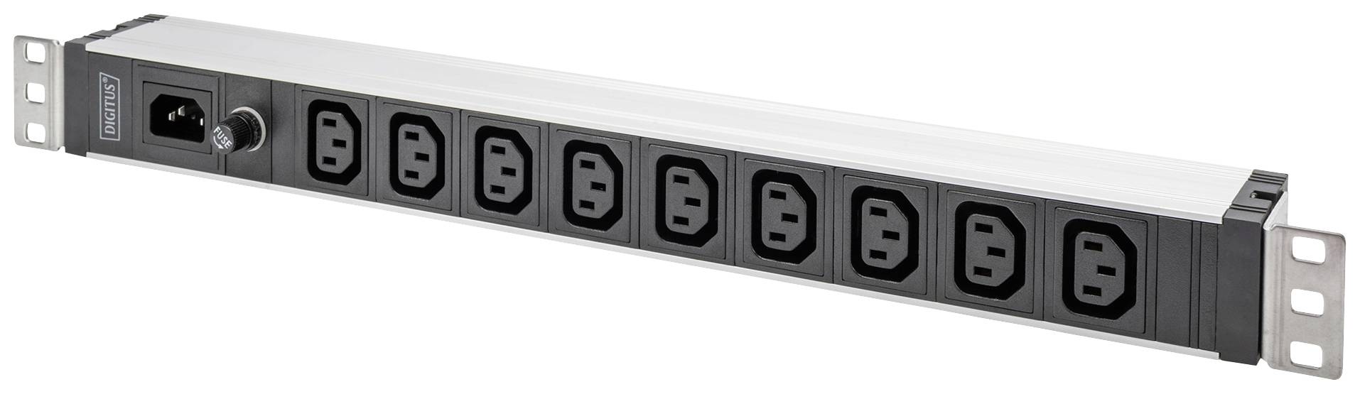 Boîtier PDU vertical avec huit prises C13, idéal pour montage en rack serveur.