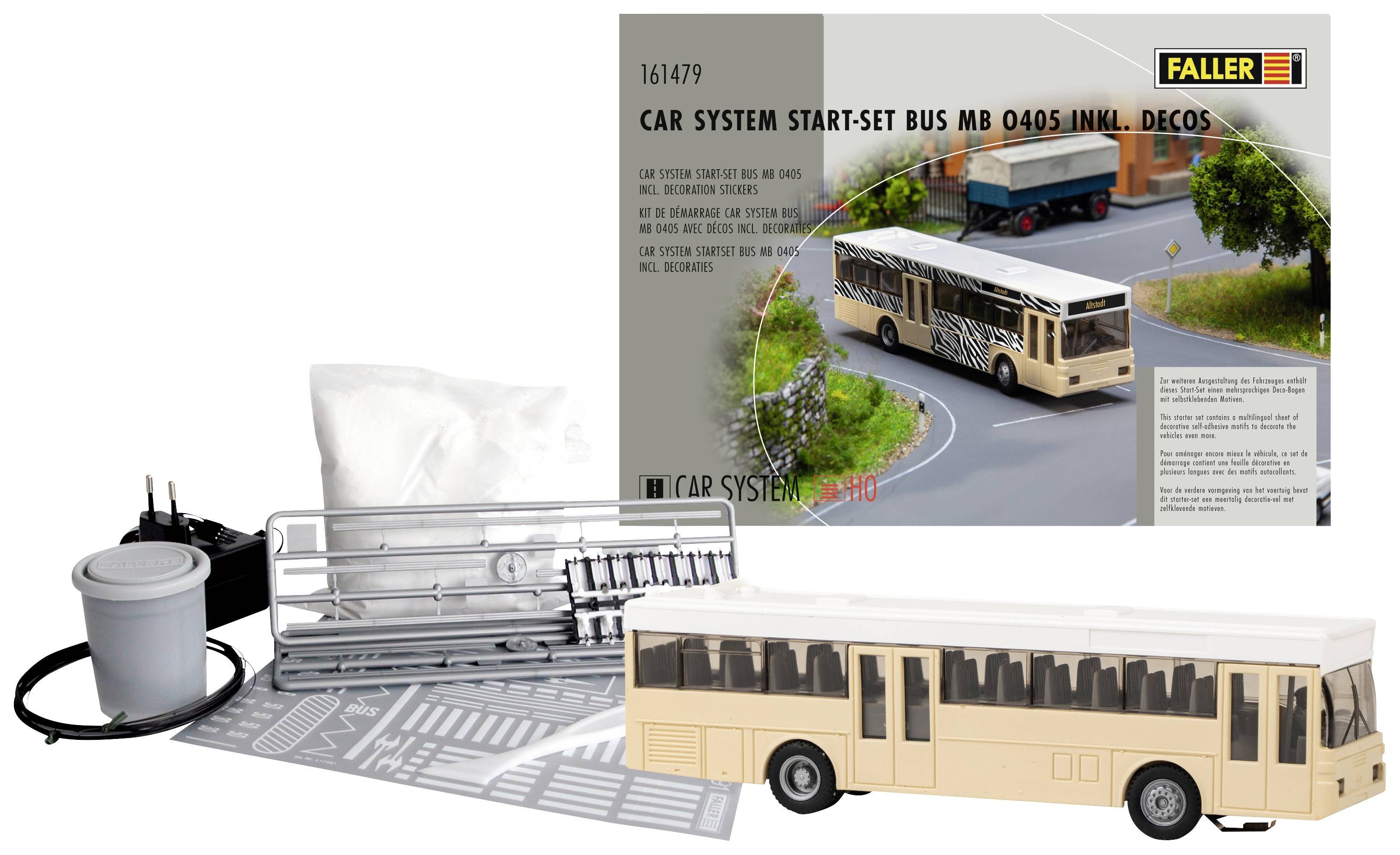 Système Faller Car Start-Set Bus MB O405 avec décorations ; Kit de modèle de bus avec accessoires pour créer une scène miniature de rue.