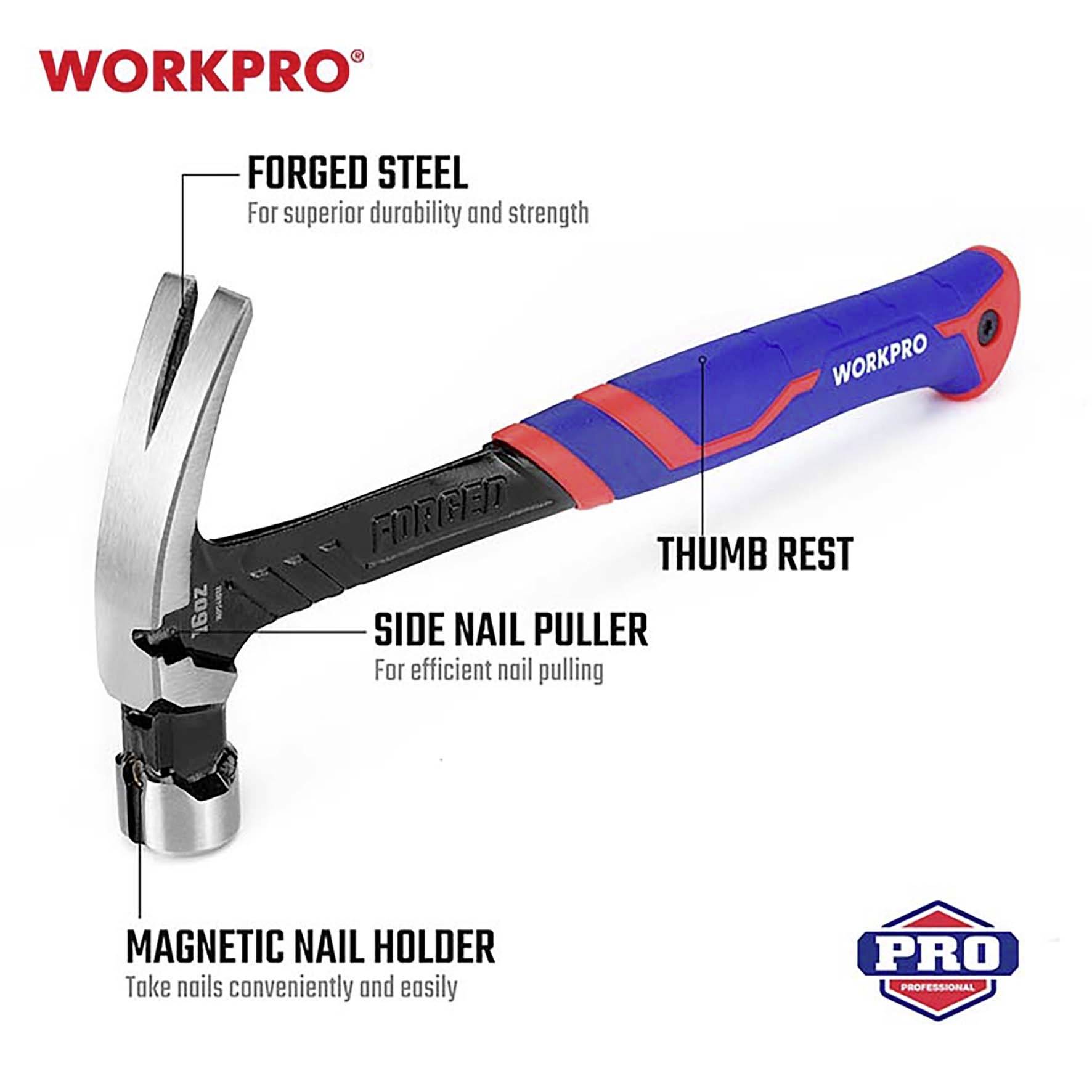 WorkPro WP241013 Marteau arrache-clou Manche ergonomique, dur 450 g 1 pc(s)